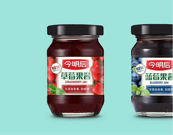 今明后果醬包裝設計,草莓果醬包裝設計,綠色食品包裝設計,藍莓醬包裝設計,罐頭包裝設計